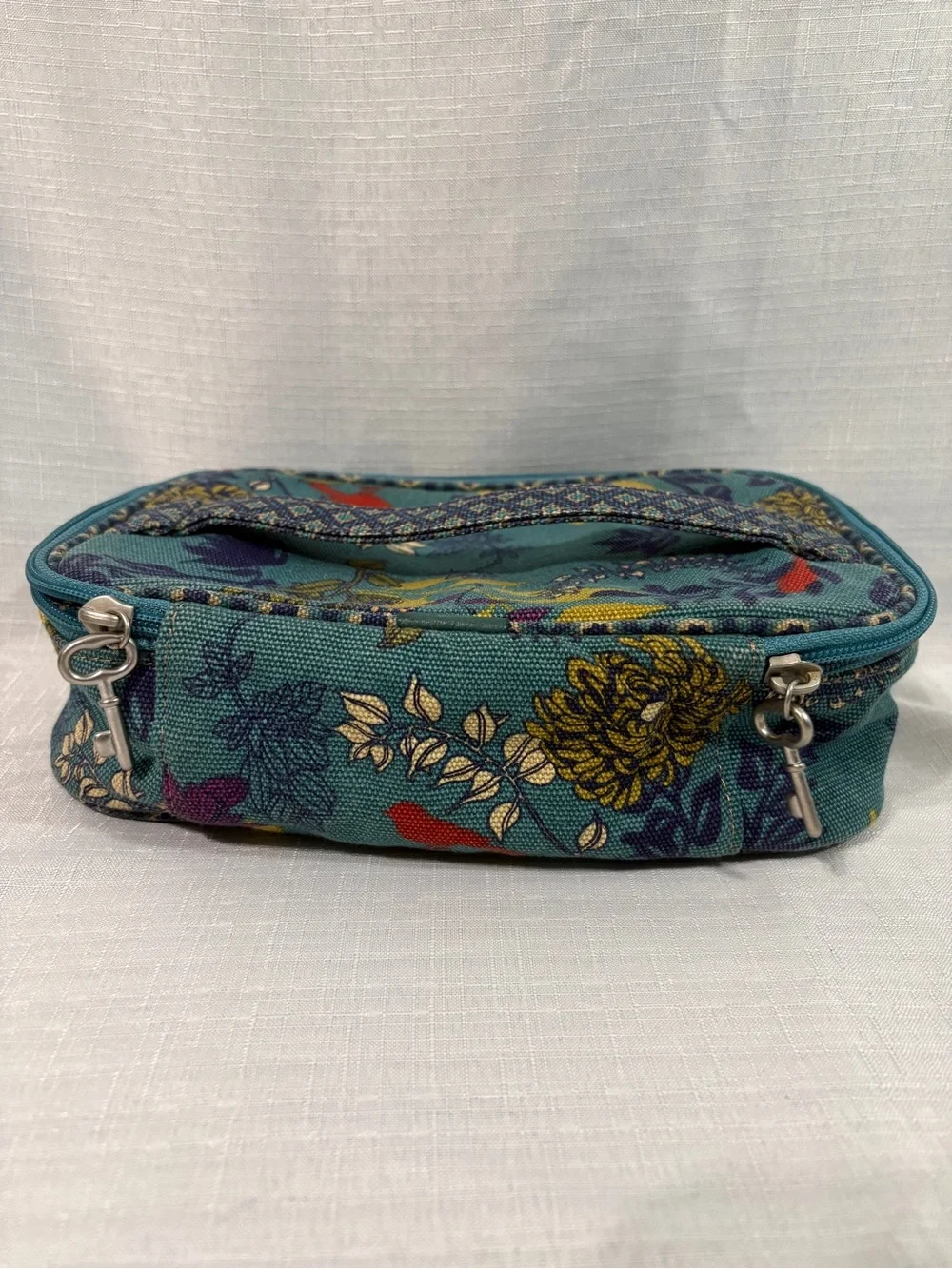 Fossil Teal Floral Zip Cosmetic Case